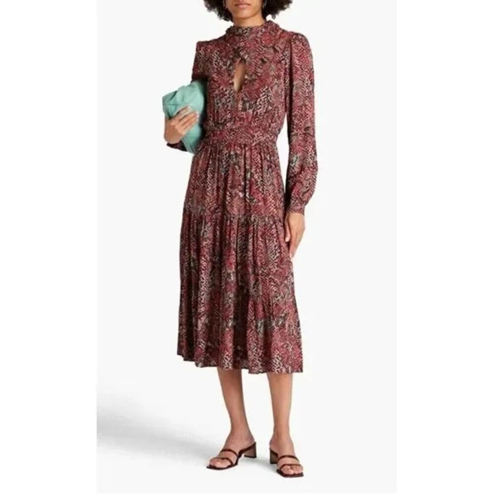 Nicholas Women's Eleanor Cross Neck Midi Dress in Water Snake Print Size 4 NWT